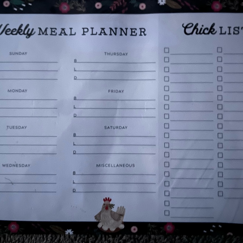 Magnetic Weekly Meal Planner - Chick List Shopping List Bella Bug